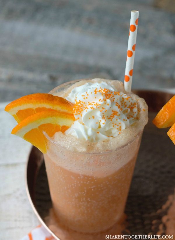 Creamsicle Float Recipe | This float made with Orange Sherbet, Cream Soda and Whipped Cream tastes like summer! Frozen slushy drinks. Easy to make. Shaken Together for TodaysCreativeLife.com