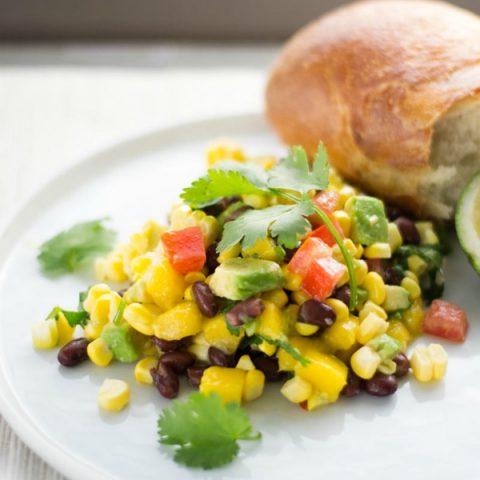 Mexican Black Bean and Corn Salad | Easy Summer Salads and side dish recipes | Fresh Mango, Avocado, tomatoes |