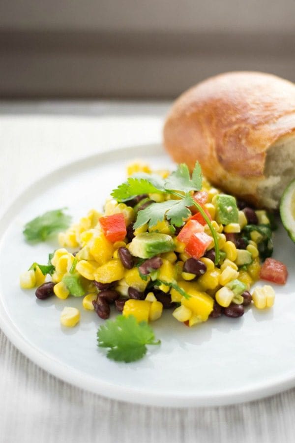 Mexican Black Bean and Corn Salad | Easy Summer Salads and side dish recipes | Fresh Mango, Avocado, tomatoes | WanderSpice.com for TodaysCreativeLife.com