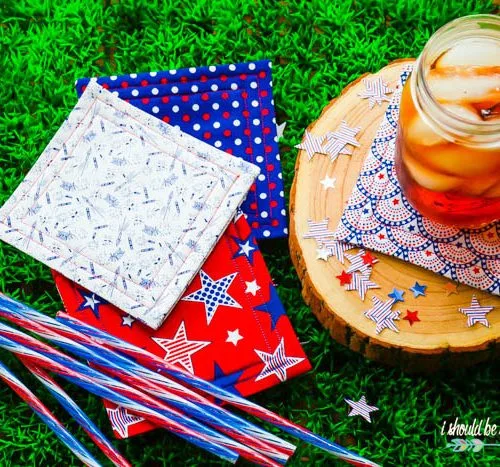 DIY Coasters Step by Step Tutorial | Sewing Craft | How to make patriotic fabric quilted coasters | Red, White and Blue for 4th of July and Memorial Day ideas | I Should Be Mopping the Floor for TodaysCreativeLife.com