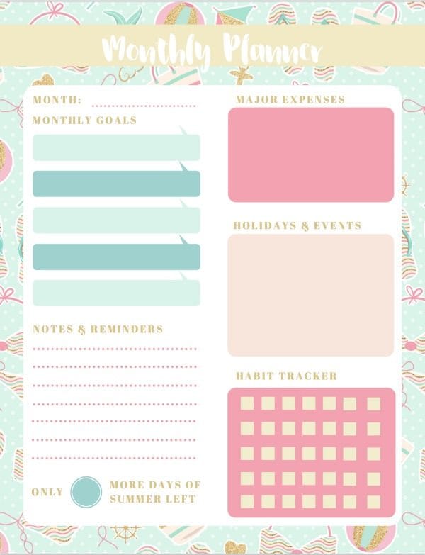 Monthly Planner Printable Summer Theme | This free and stylish floral design will help keep you organized. Download and print as many as you need. TodaysCreativelife.com