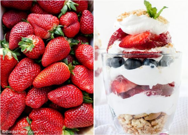 4th of July Desserts | Summer Berry Parfait Recipe | Patriotic, Red, White and Blue dessert ideas | BirdsParty for TodaysCreativeLife.com