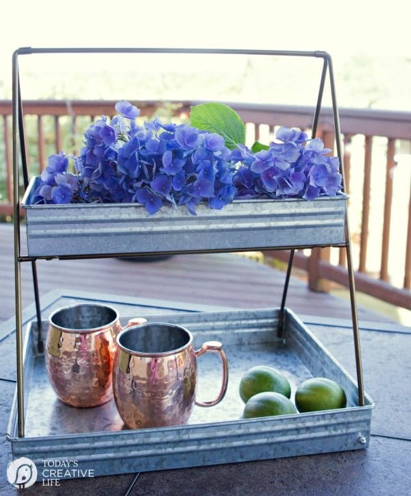 Galvanized 2 Tiered Serving Tray |Breakfast Nook Makeover | Kitchen nook ideas for simple and stylish decorating on a budget. Farmhouse style from Better Homes and Gardens. 