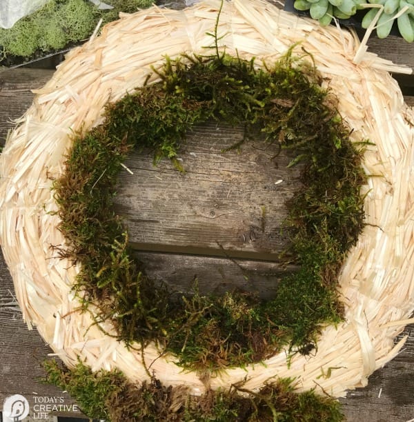 Moss pinned to the inside of the wreath