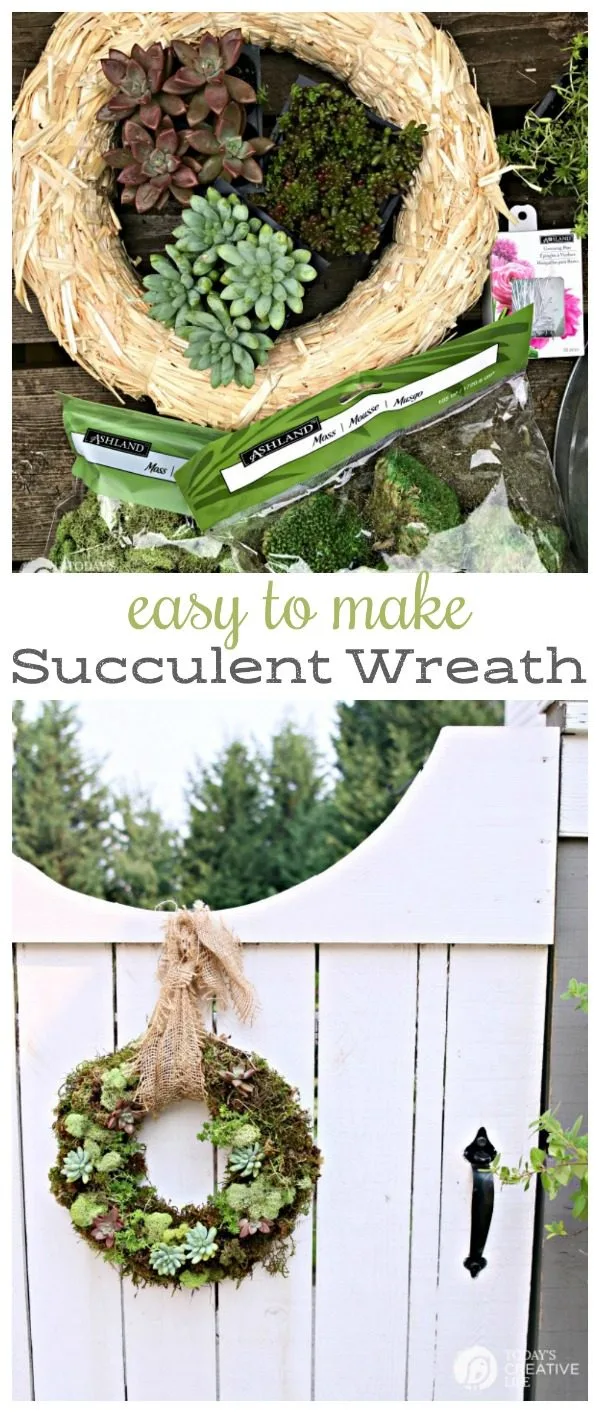 titled photo collage (and shown): Easy to Make Succulent Wreath