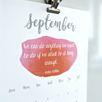 September 2017 Calendar | Free Printable monthly calendar | Watercolor Inspirational quotes wall calendar | Download yours from TodaysCreativeLife.com