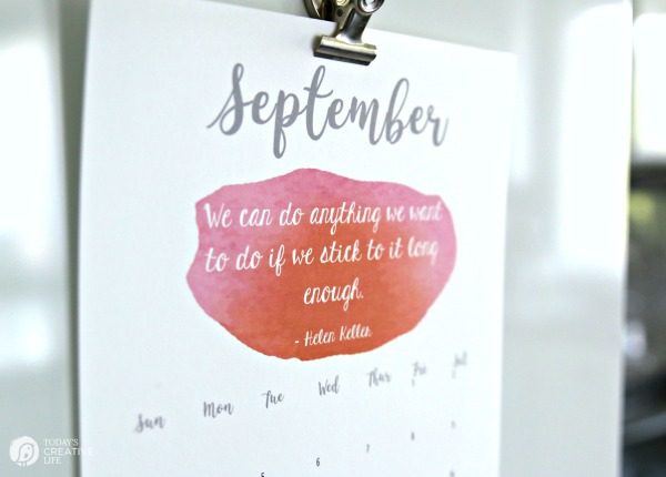 September 2017 Calendar | Free Printable monthly calendar | Watercolor Inspirational quotes wall calendar | Download yours from TodaysCreativeLife.com