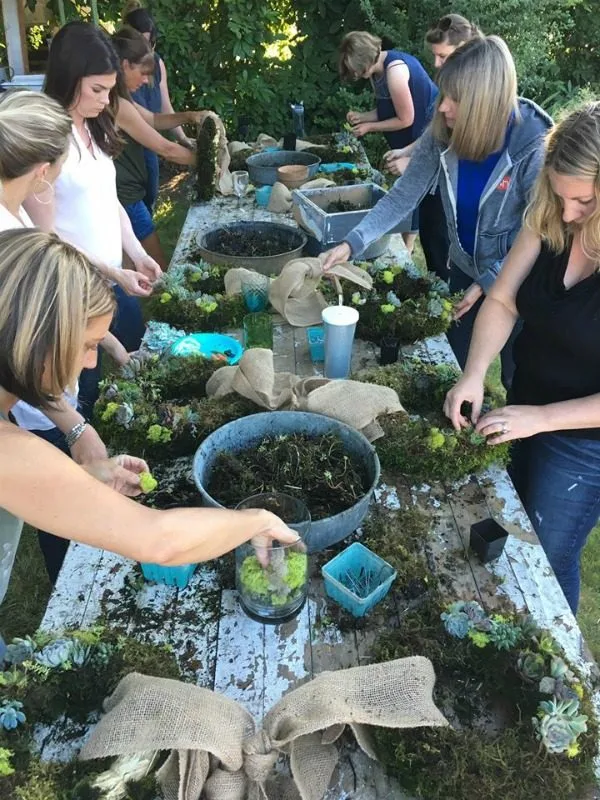 Succulent Wreath Making Workshop at El & Em Cottage in Battleground Washington. 