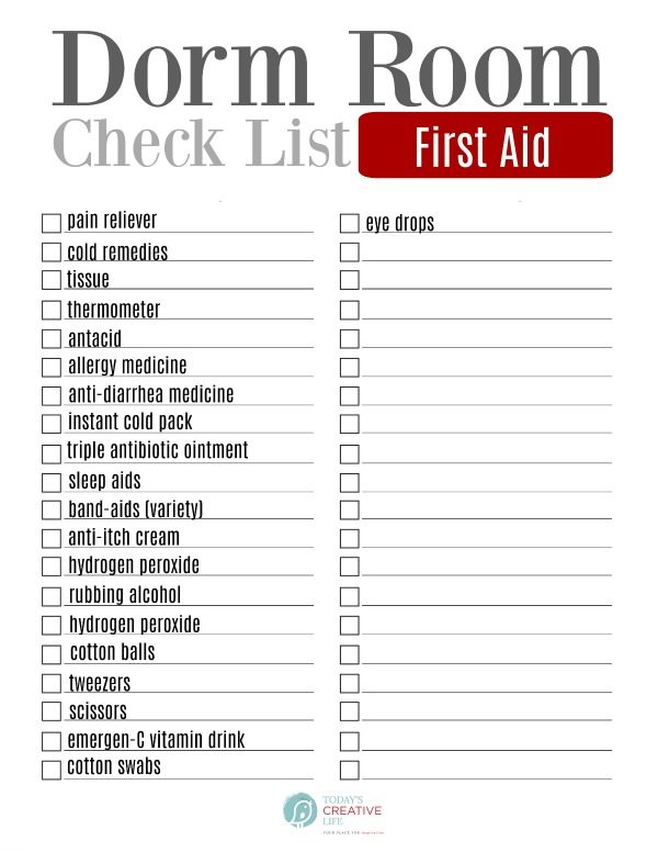 College Packing List First Aid: Dorm room needs | Todayscreativelife.com