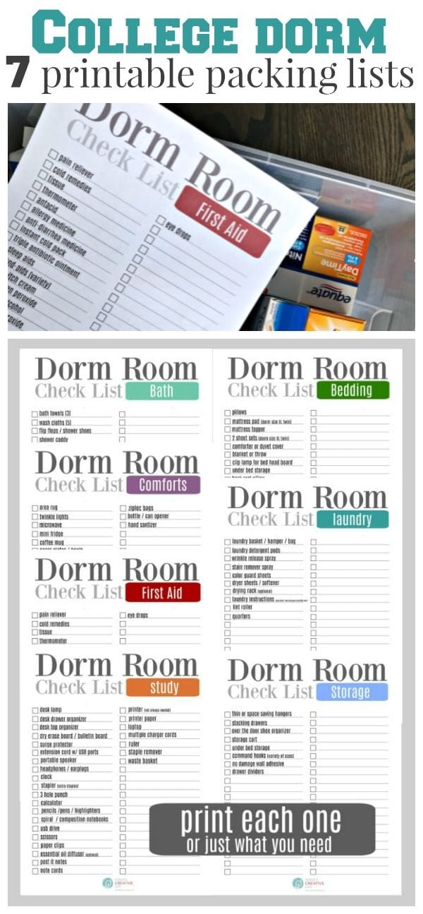 College Packing List | Free Printable Dorm Room Checklist for all dorm essentials. Broken down into categories for easy organizing. 