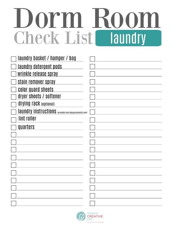 College Packing List for Laundry Essentials | Visiting TodaysCreativeLife.com for your free printable download. 