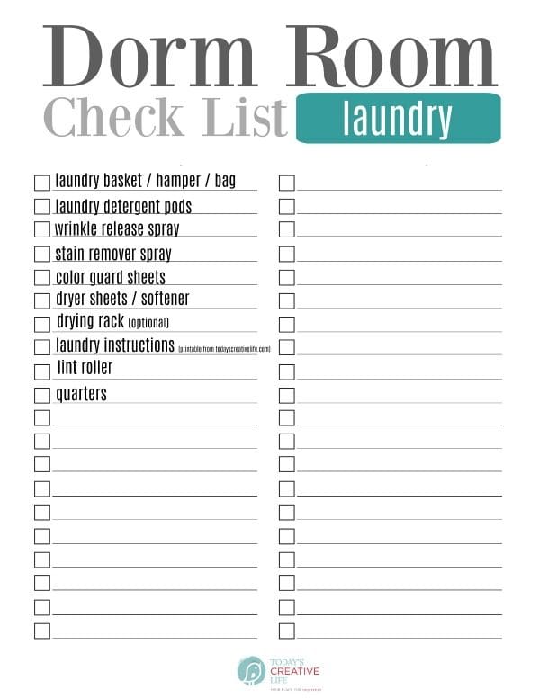 College Packing List Free Printable