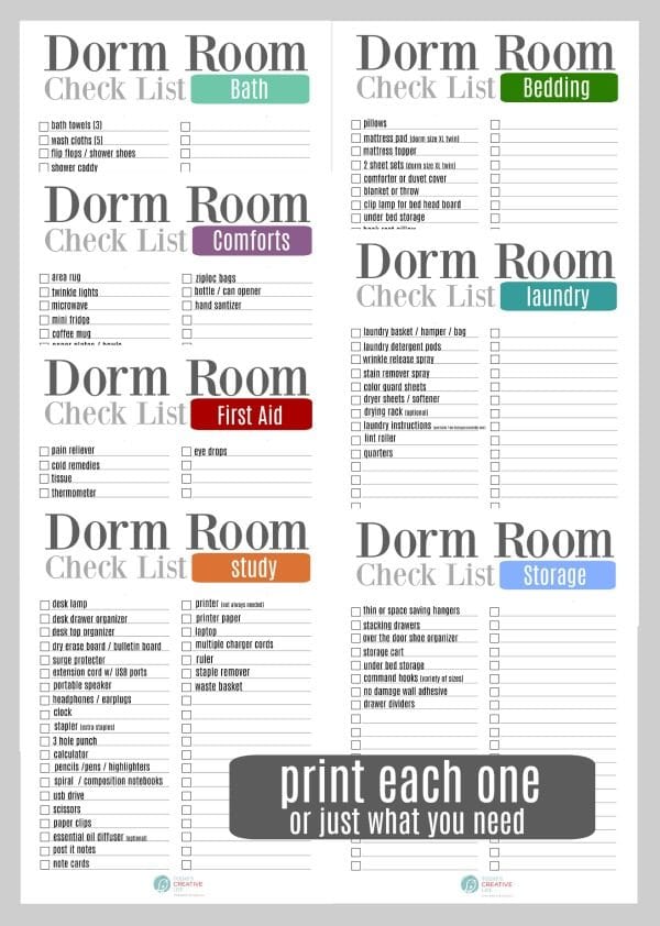 Dorm Room Checklist {free printable! } / 20+ Organized Dorm Room