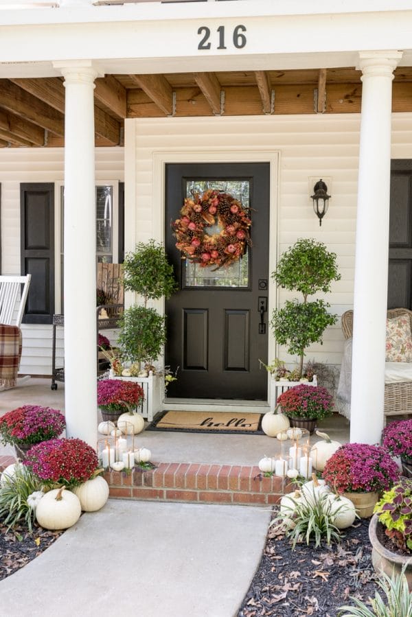 Red & Plum Mums Fall Porch by Home Stories from A to Z