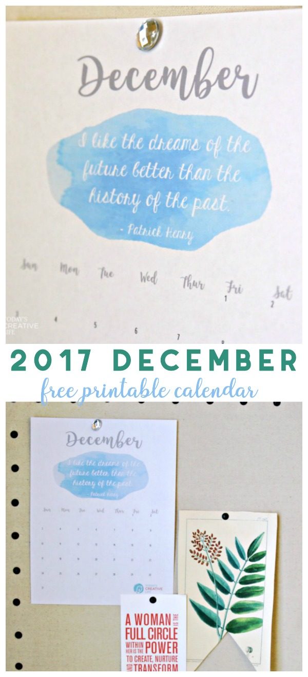 2017 Printable December Calendar | Free printable month to month calendar. Free printables at TodaysCreativeLIfe.com