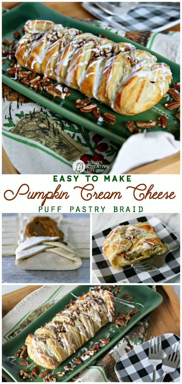 titled photo collage (and shown): Pumpkin Cream Cheese Puff Pastry Braid