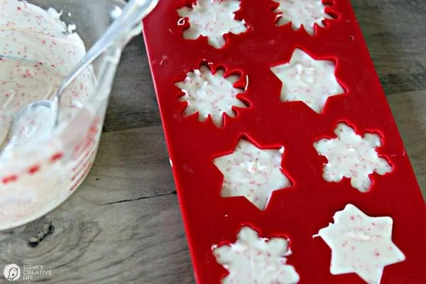 Hot Chocolate Peppermint Melts | Make Peppermint hot cocoa in an instant with these peppermint snowflake cocoa melts. Just stir it in! TodaysCreativeLife.com