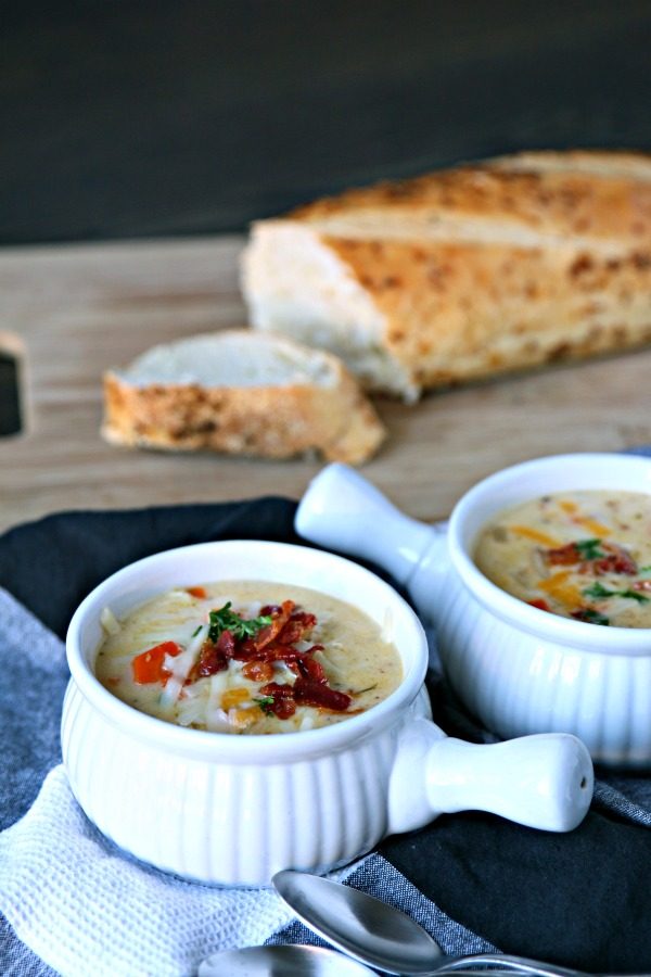 Cheesy German Potato Soup | Cheddar & Gruyere Cheese along with READ German Potato Salad makes the best homemade potato soup! Easy dinner ideas on TodaysCreativeLife.com #ad 
