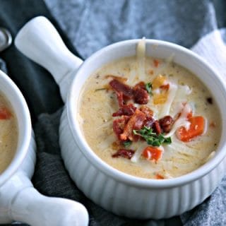 Cheesy German Potato Soup | Cheddar & Gruyere Cheese along with READ German Potato Salad makes the best homemade potato soup! Easy dinner ideas on TodaysCreativeLife.com #ad