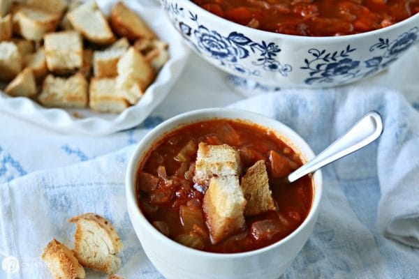 Red Cabbage Kielbasa White Bean Soup | Hearty Soup Recipes for easy dinner ideas. Simple vegetable soup with kielbasa sausage | Click for the recipe on TodaysCreativeLife.com AD #AuntNelliesSweetSourCabbage 