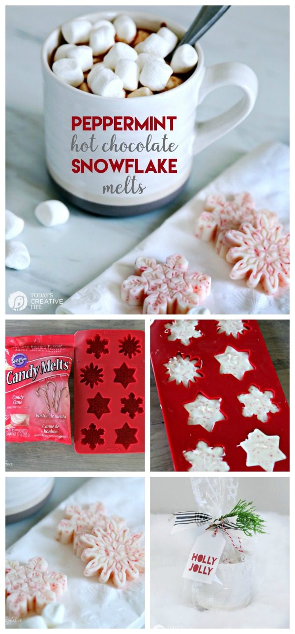 Hot Chocolate Peppermint Melts | Make Peppermint hot cocoa in an instant with these peppermint snowflake cocoa melts. Just stir it in! TodaysCreativeLife.com