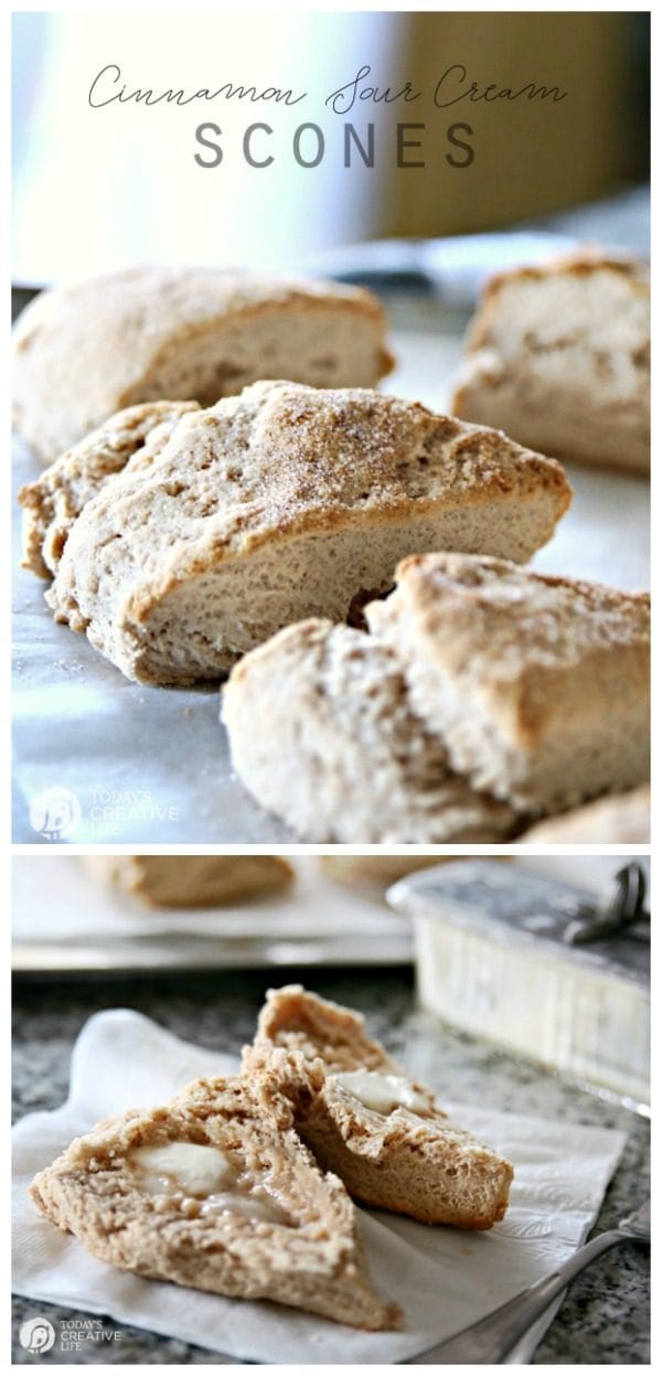 Cinnamon Sugar Sour Cream Scones | Breakfast Scones | Easy to make homemade scones | Brunch Recipes | Easy Baking | TodaysCreativeLife.com