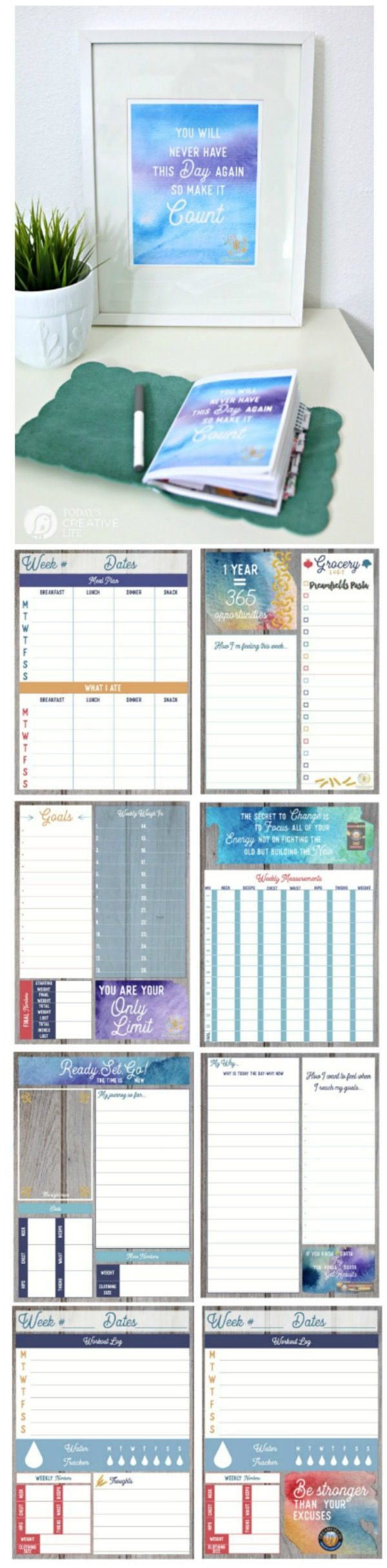 Free Printable Fitness and Wellness Planner | Exercise workout planner, Menu Planner, Grocery List, Accountability, Inspirational | Download your free copy at TodaysCreativeLife.com AD #healthyhacks