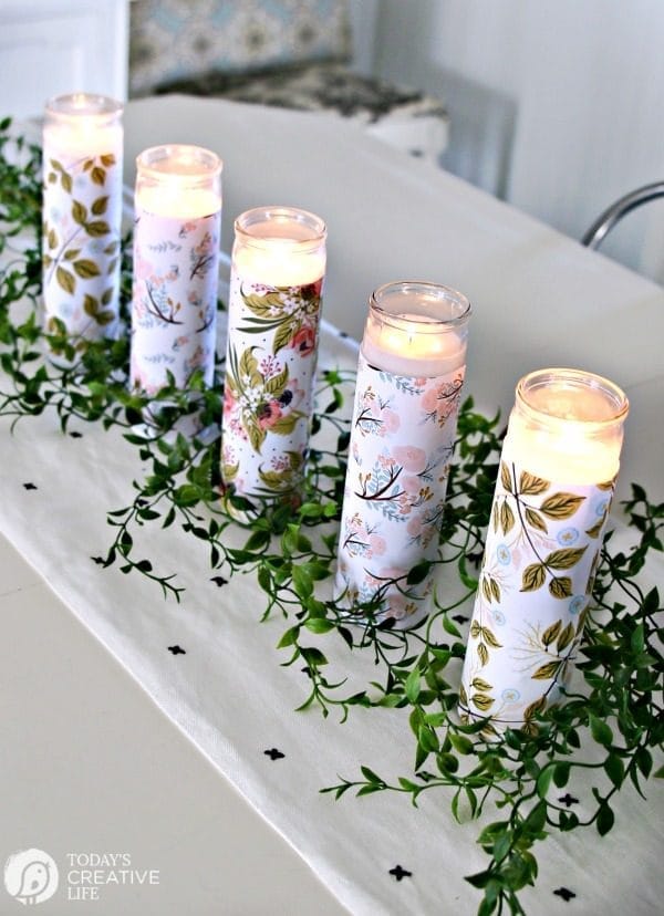 DIY Paper Wrapped Candles Centerpiece | Easy DIY Craft | Home Decor on a budget | Dollar Store Candles | Easy Decorating | TodaysCreativeLife.com