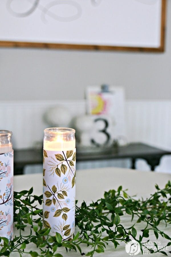 DIY Paper Wrapped Candles Centerpiece | Easy DIY Craft | Home Decor on a budget | Dollar Store Candles | Easy Decorating | TodaysCreativeLife.com