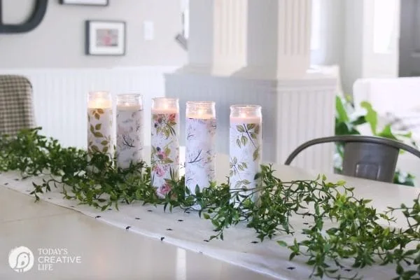 DIY Paper Wrapped Candles Centerpiece | Easy DIY Craft | Home Decor on a budget | Dollar Store Candles | Easy Decorating | TodaysCreativeLife.com