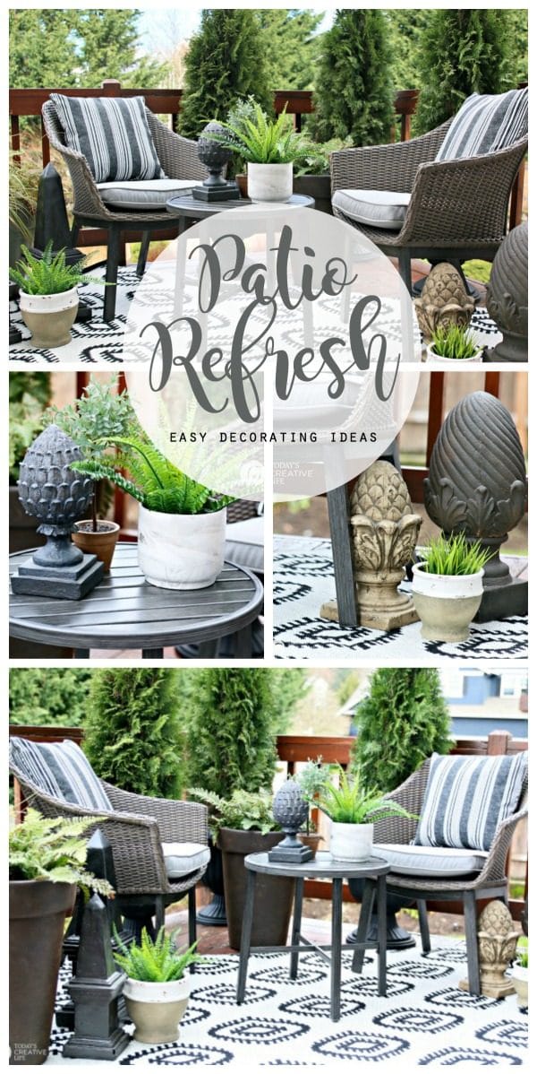 titled photo collage: Patio Refresh - easy patio decorating ideas