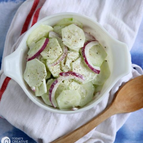 Sour Cream Cucumber and onion Salad | Simple Salad Recipe | Cucumber and onions | Vinegar Cucumbers | TodaysCreativeLife.com