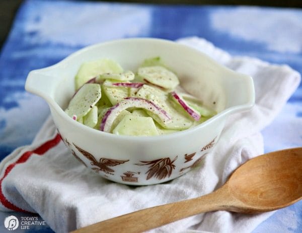 homemade cucumber salad with red onion