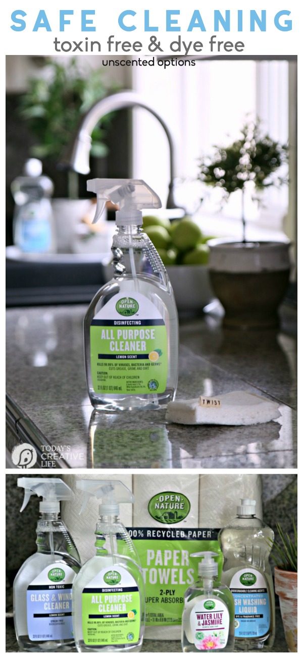 Toxin Free Cleaning - Detox your Home | Spring Clean your Cleaning Products | Open Nature Cleaning and Care | Dye free, biodegradable, kills germs, MRSA, Salmonella, H1N1 and more. | TodaysCreativeLife.com #OpenNature AD