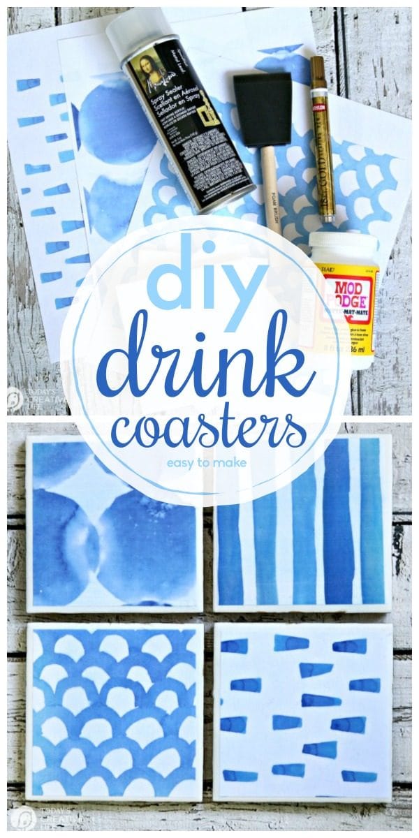 DIY Drink Coasters | Free Printable Shibori Designed paper | DIY Craft | Mod Podge Crafts | Decoupaged Tile Coasters | Tutorial | TodaysCreativeLife.com