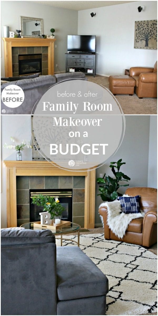 Family Room Ideas on a Budget | BEFORE and after living room decorating ideas | Room makeover decor | redecorating your home on a budget | How to Decorate | Inexpensive Decorating Home Decorating | TodaysCreativeLife.com AD #BHGLivebetter 