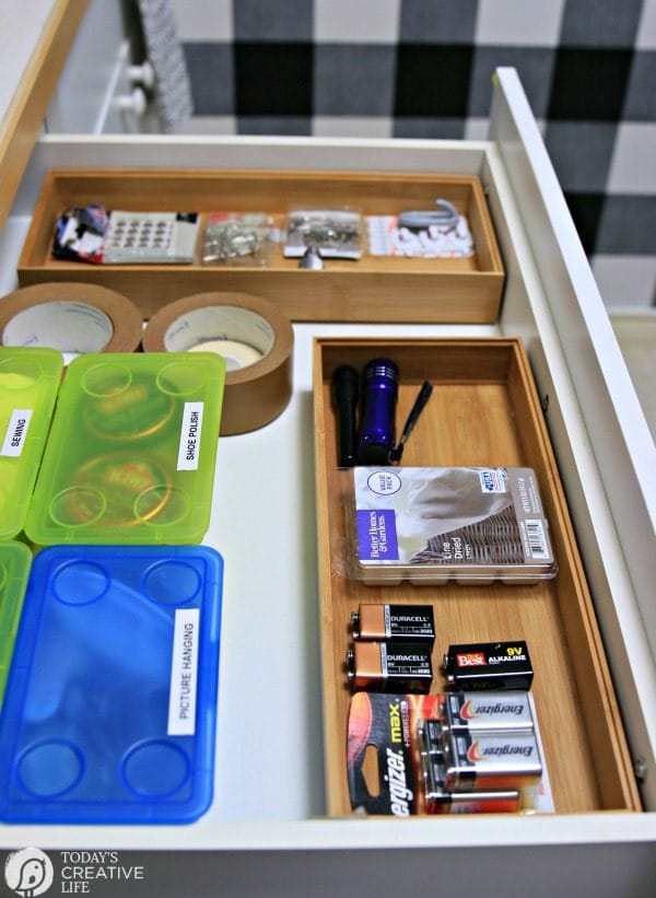 junk drawer in a laundry room