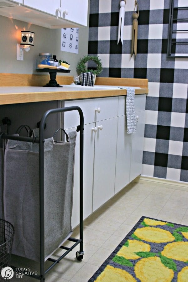 dirty clothes basket in a laundry room