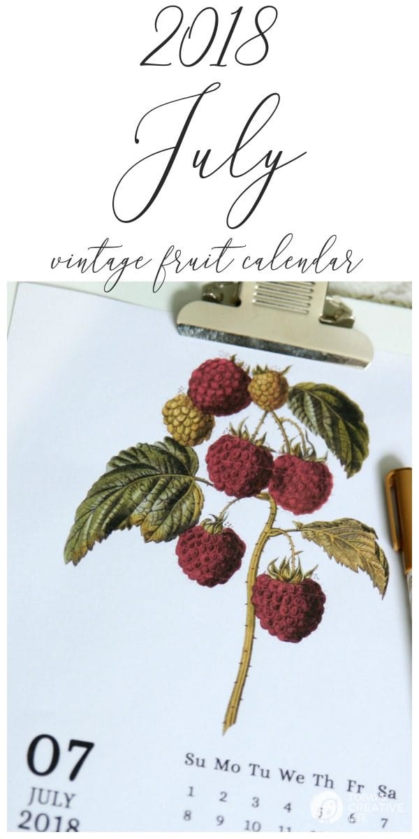 Printable July 2018 Calendar | Free Printable 2018 Calendar | Vintage Fruit | TodaysCreativeLife.com