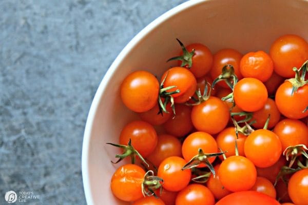 Slow Roasted Tomatoes | Whole Cherry Tomatoes | Yellow cherry tomatoes. Sweet Slow Roasted with olive oil and spices | TodaysCreativeLife.com