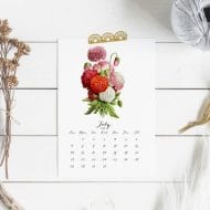 2019 Printable Botanical Flower Calendar