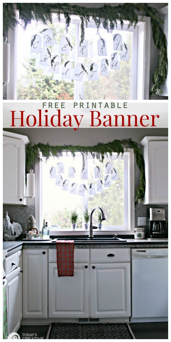 DIY Holiday Banner | Merry Christmas Gift Tag Banner Garland | Free Printable Holiday Decor | Christmas Printables | Inexpensive Holiday decorations | TodaysCreativelife.com