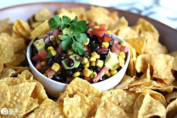 Black Bean and Corn Salsa with Avocado | Party Food Recipes | Appetizer ideas | TodaysCreativeLife.com