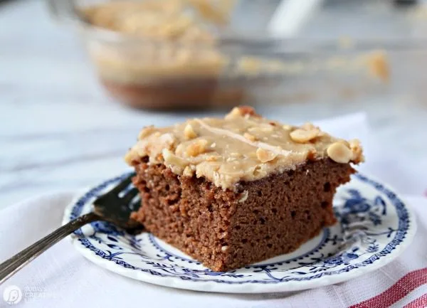 chocolate cake with peanut butter frosting recipe found on TodaysCreativeLife.com Chocolate Peanut Butter Sheet Cake | Homemade cake from scratch | TodaysCreativeLife.com