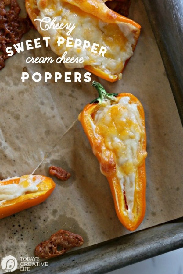 Cheesy Sweet Pepper Poppers | Stuffed mini sweet peppers | Easy Appetizer Recipe ideas | Roasted sweet peppers | Football game day food | Super Bowl finger foods | TodaysCreativeLife.com