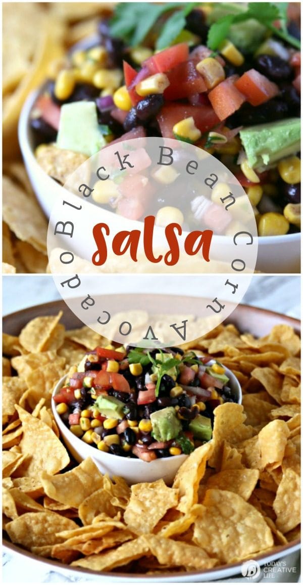 Southwestern Black Bean and corn Salsa with Avocado | Easy to make Appetizer recipes | Party Food | Game Day, Super Bowl, Football Food | Fresh and healthy | Potluck recipes | TodaysCreativeLife.com 