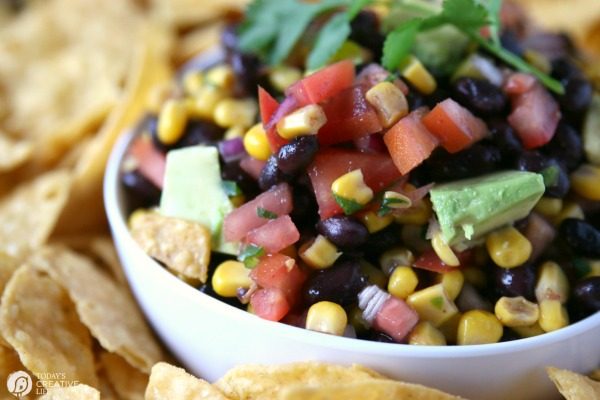 Black Bean and Corn Salsa with Avocado Recipe | Party Food | Dip Recipes | TodaysCreativeLife.com
