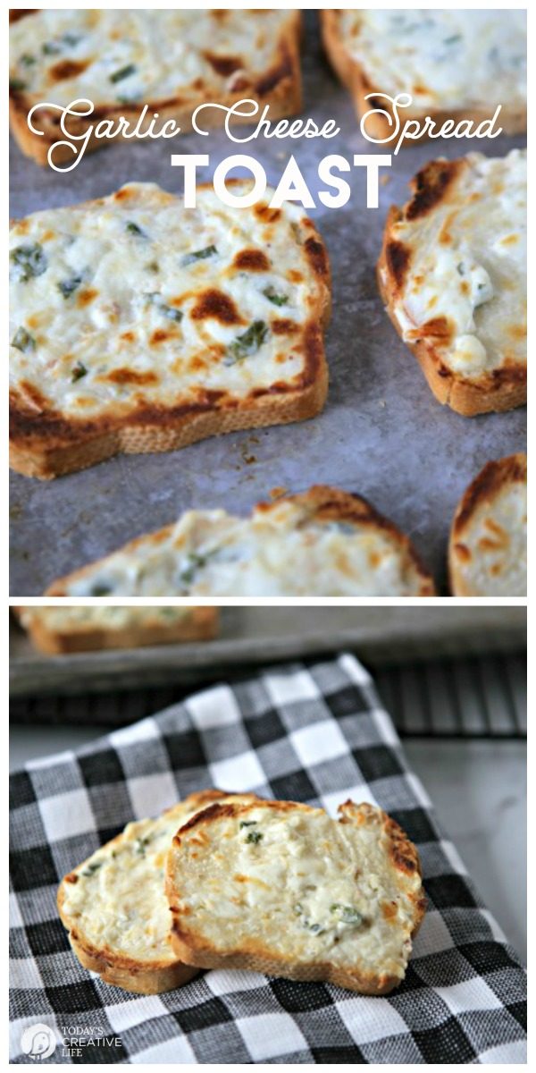 Creamy Garlic Cheese Bread | The ultimate garlic cheese bread recipe with cream cheese, sour cream parmesan, mayo and more | Use sliced or regular french bread. Quick and Easy | TodaysCreativeLife.com