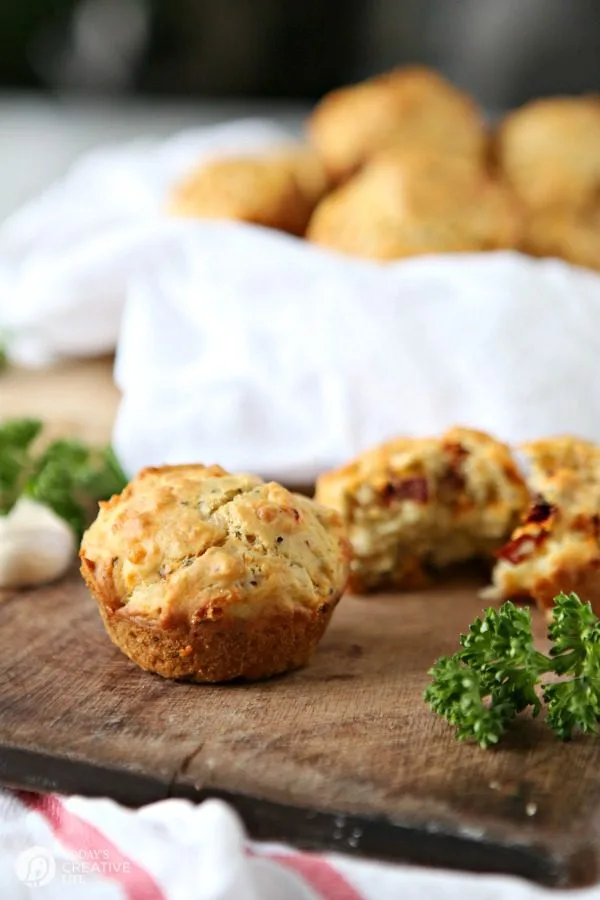 Sun Dried Tomato Savory Muffins | Cheese, garlic and herbs recipe | Easy to make | quick breads | TodaysCreativeLife.com