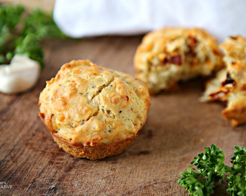 Savory Muffin Recipe with Sun Dried Tomatoes, Garlic and Cheese | TodaysCreativeLife.com